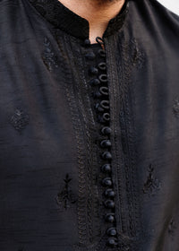 Azlan black sleeve cuff embellishment detail - Kanwal Malik menswear