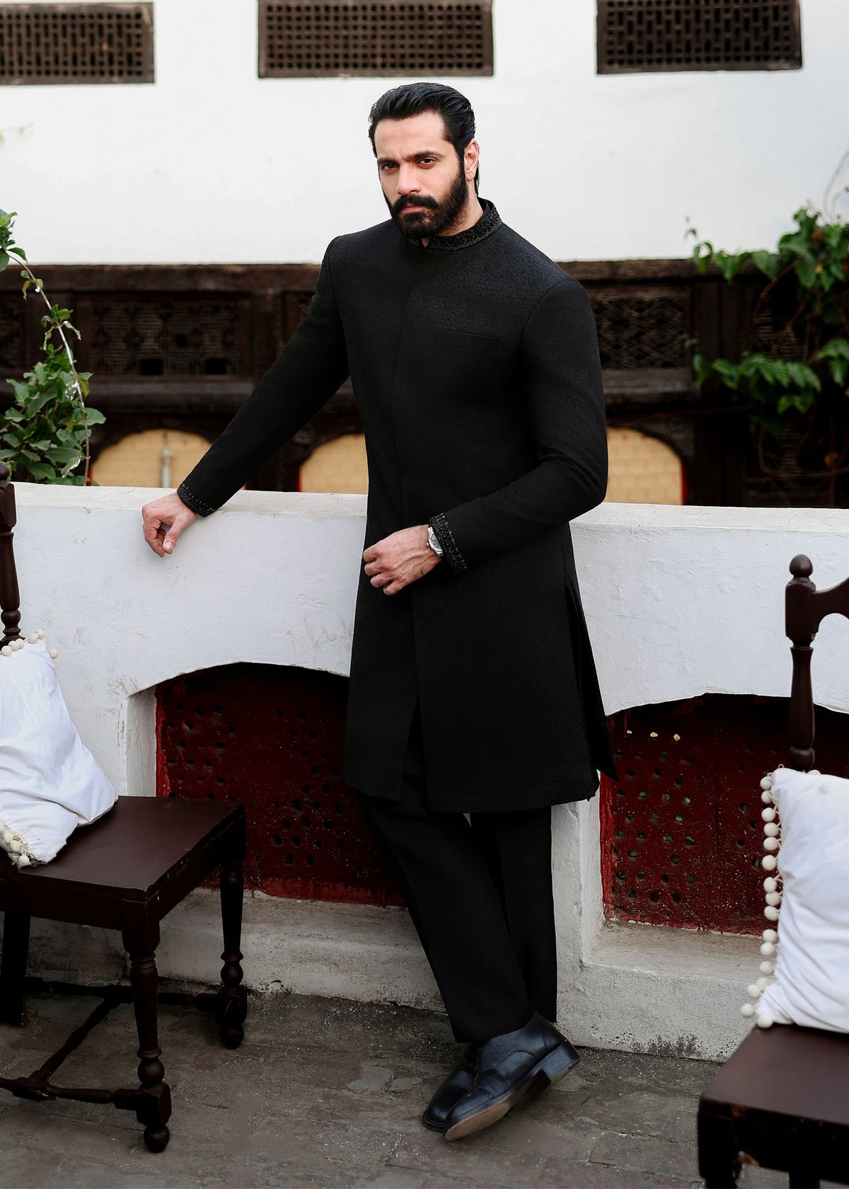 Azlan black festive styled look - Kanwal Malik menswear