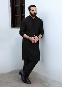 Azlan black kurta loop button detail - Kanwal Malik menswear