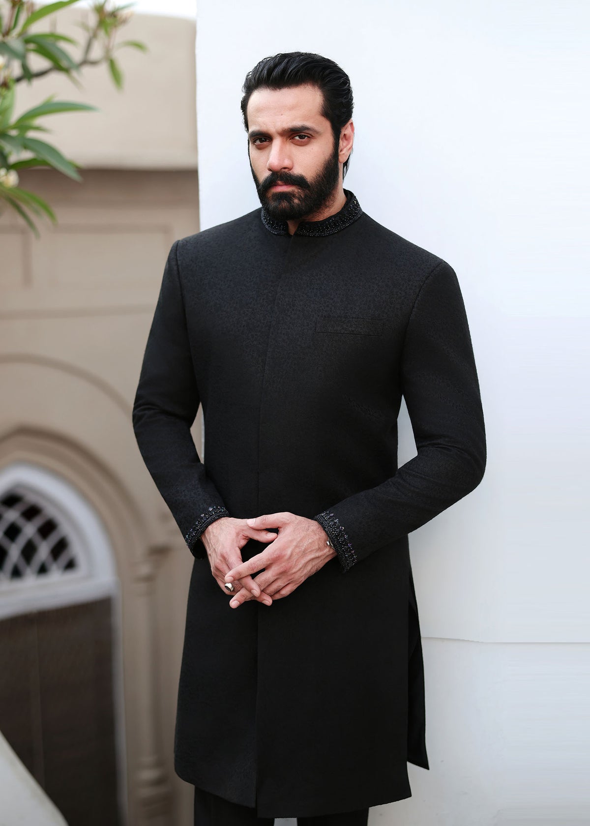 Azlan black side view - Kanwal Malik menswear