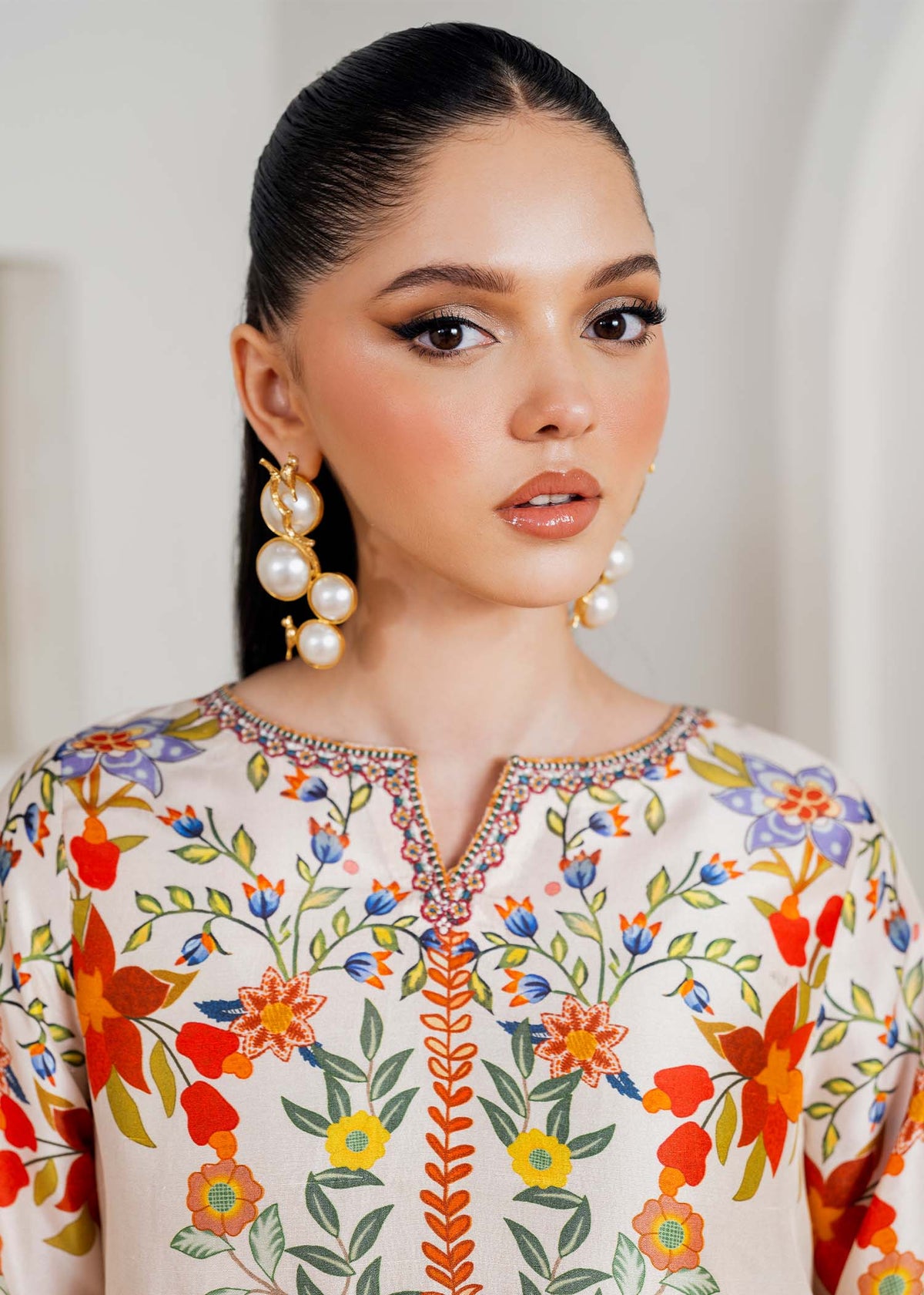 Celia off white embroidered neckline detail - Kanwal Malik