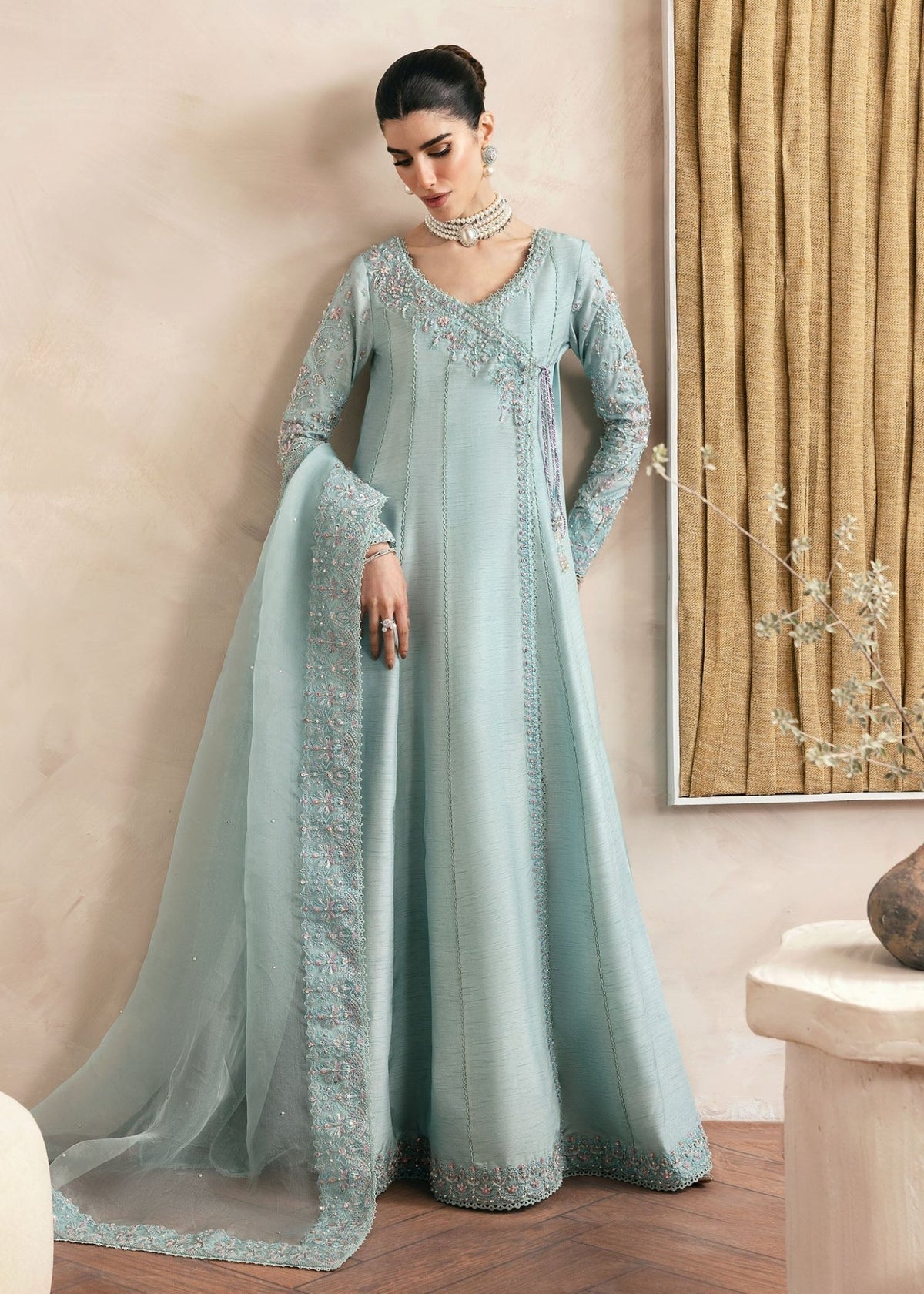 Daisy powder blue angrakha front view - Kanwal Malik luxury pret
