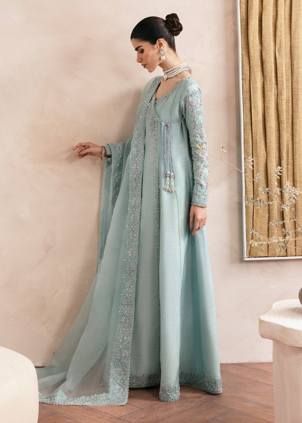 Daisy powder blue culotte pants detail - Kanwal Malik luxury pret