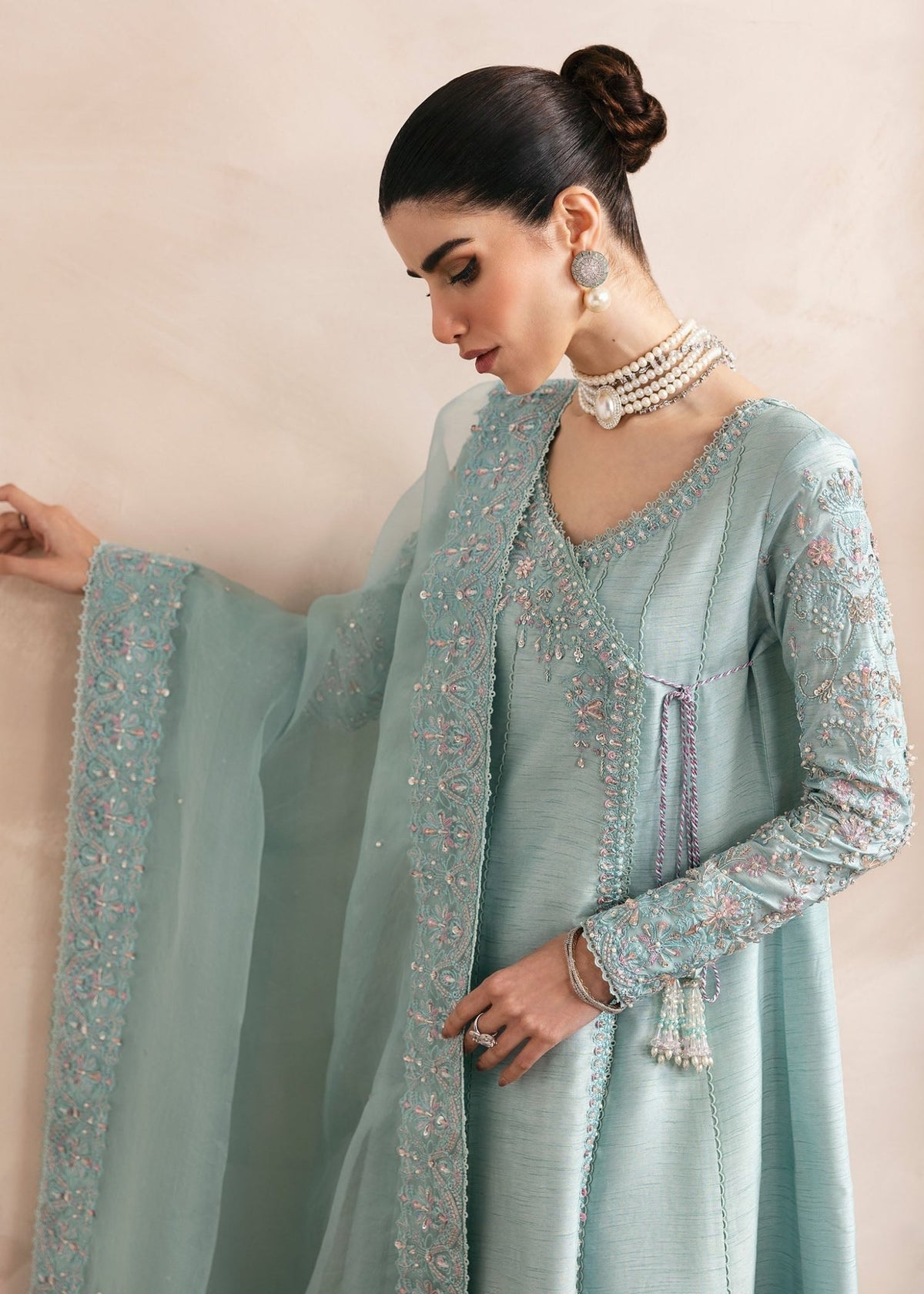 Daisy powder blue dupatta border detail - Kanwal Malik luxury pret