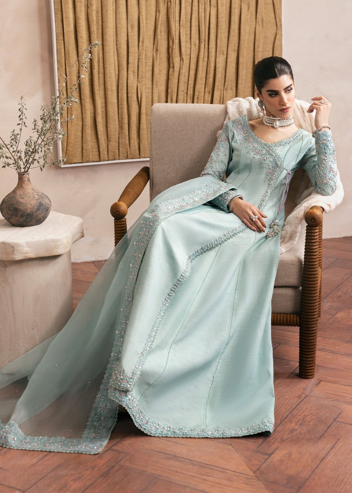 Daisy powder blue full ensemble view - Kanwal Malik luxury pret