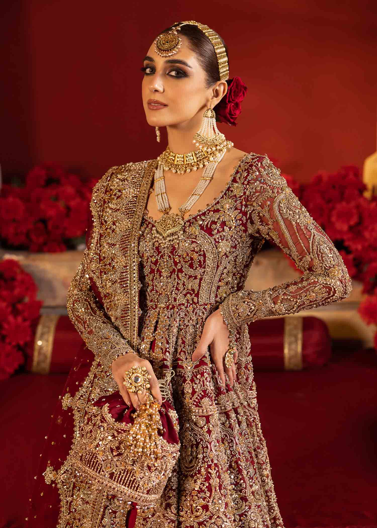 Divani red handcrafted embellishment detail - Kanwal Malik bridal couture