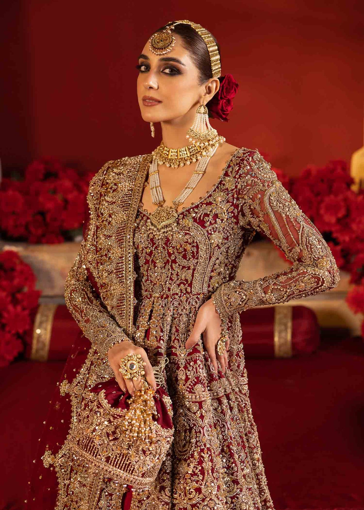 Divani red handcrafted embellishment detail - Kanwal Malik bridal couture