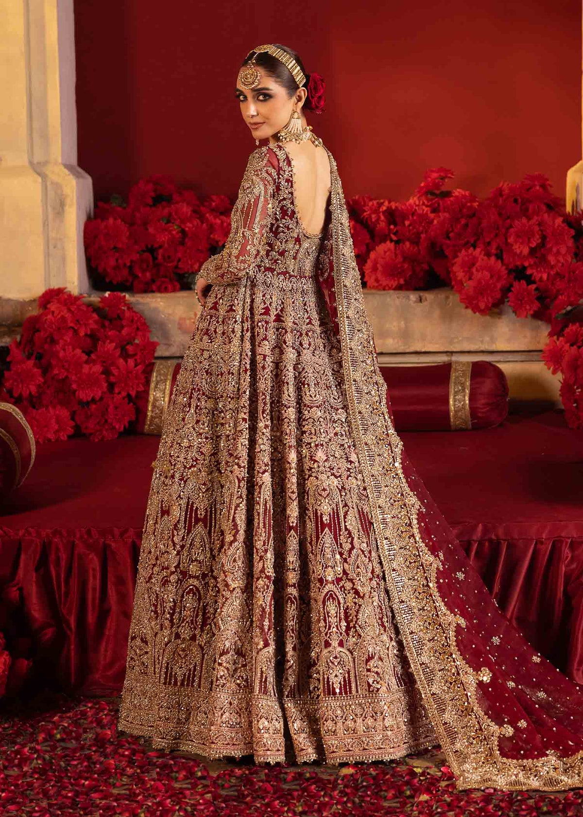 Divani red festive bridal styled look - Kanwal Malik bridal couture