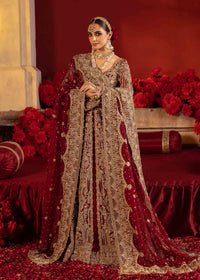 Divani red velvet border bridal front view - Kanwal Malik bridal couture