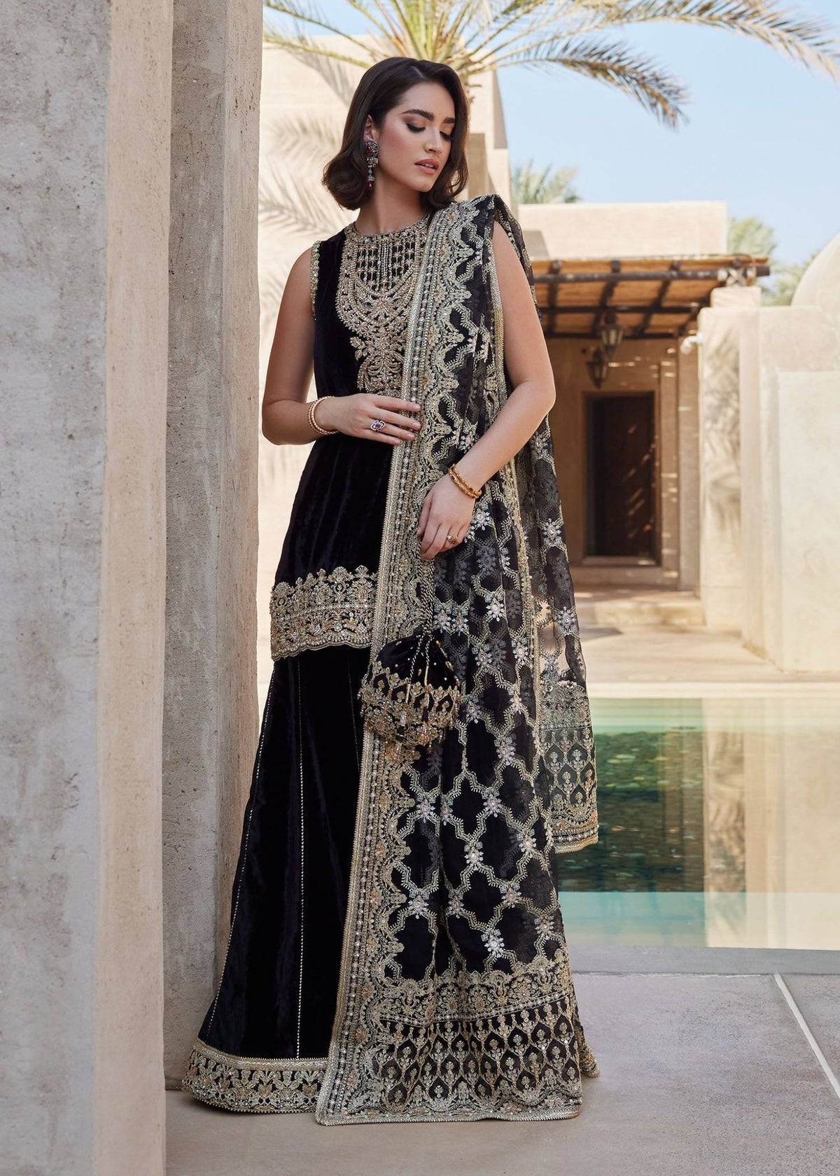 Elynor black velvet complete look - Kanwal Malik