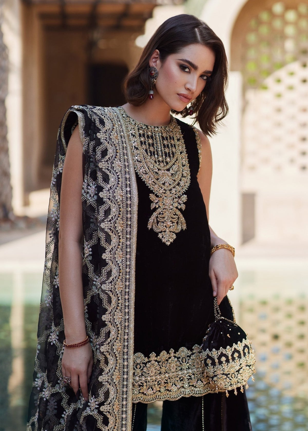 Elynor black sequin dupatta detail - Kanwal Malik