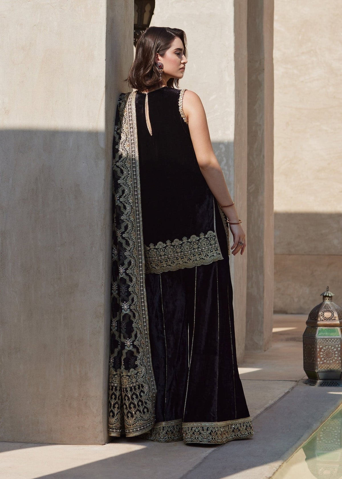 Elynor black velvet styled look - Kanwal Malik