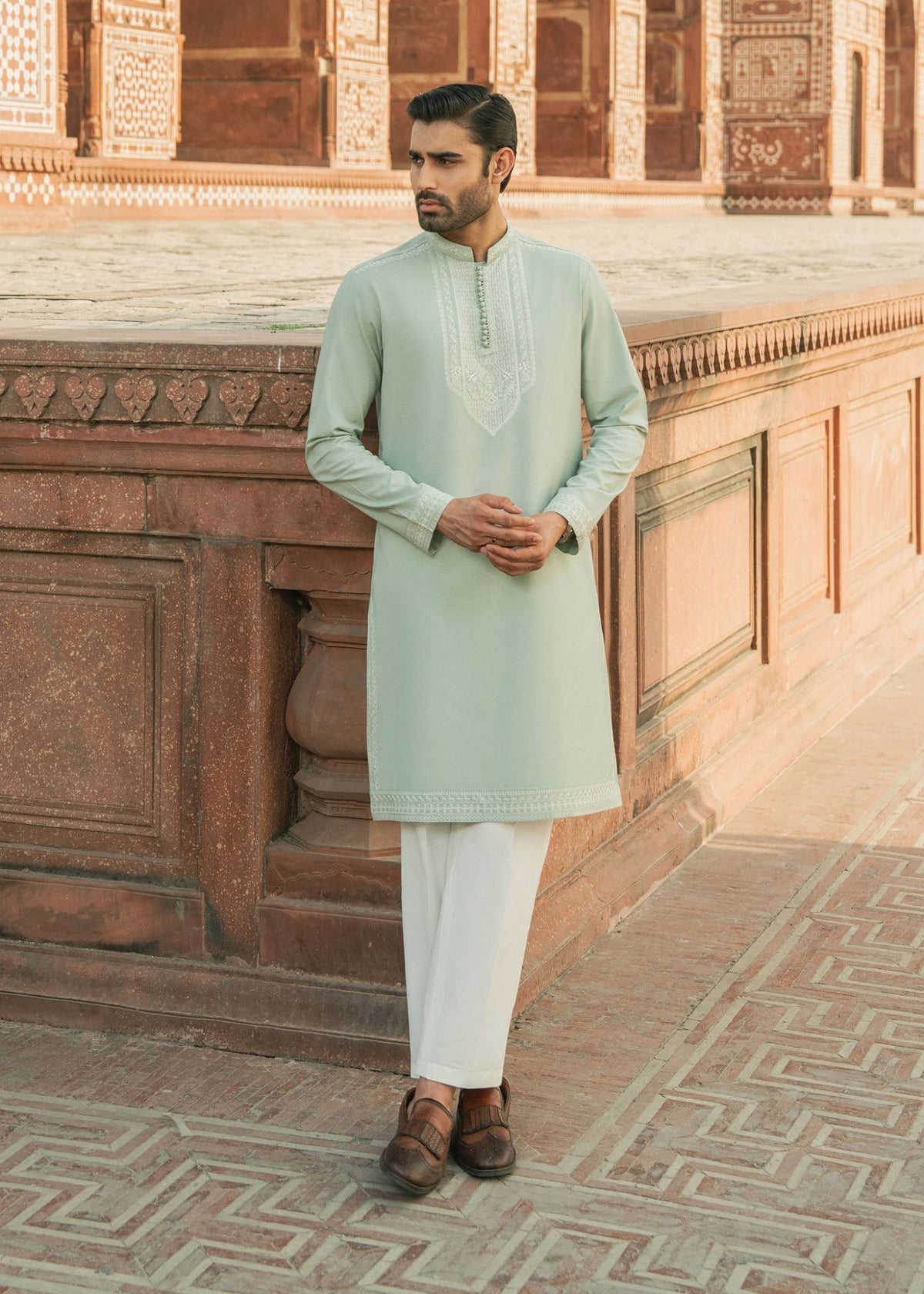 Faaris mint back view - Kanwal Malik menswear