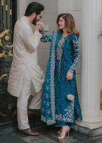 Fiya teal ensemble detail view - Kanwal Malik