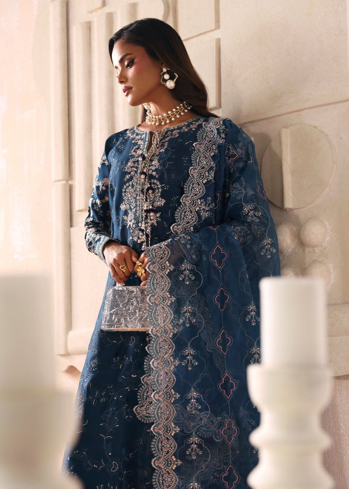 Fiya teal organza dupatta detail - Kanwal Malik