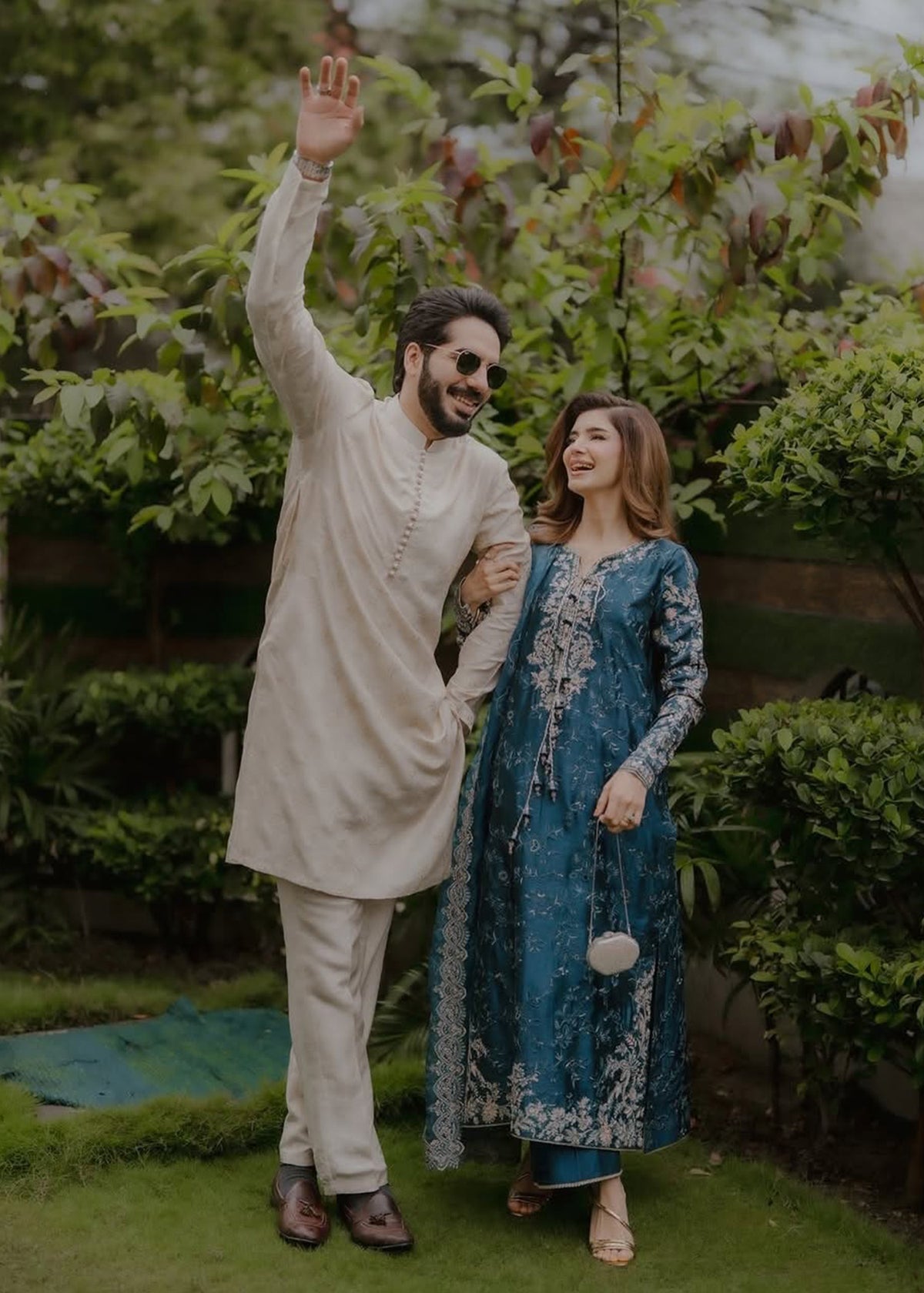 Fiya teal ensemble side view - Kanwal Malik