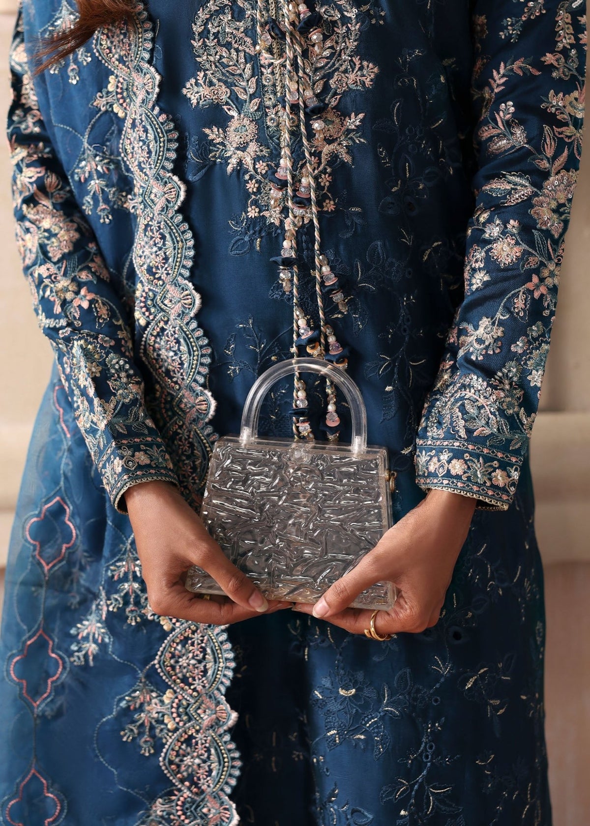 Fiya teal straight trouser detail - Kanwal Malik