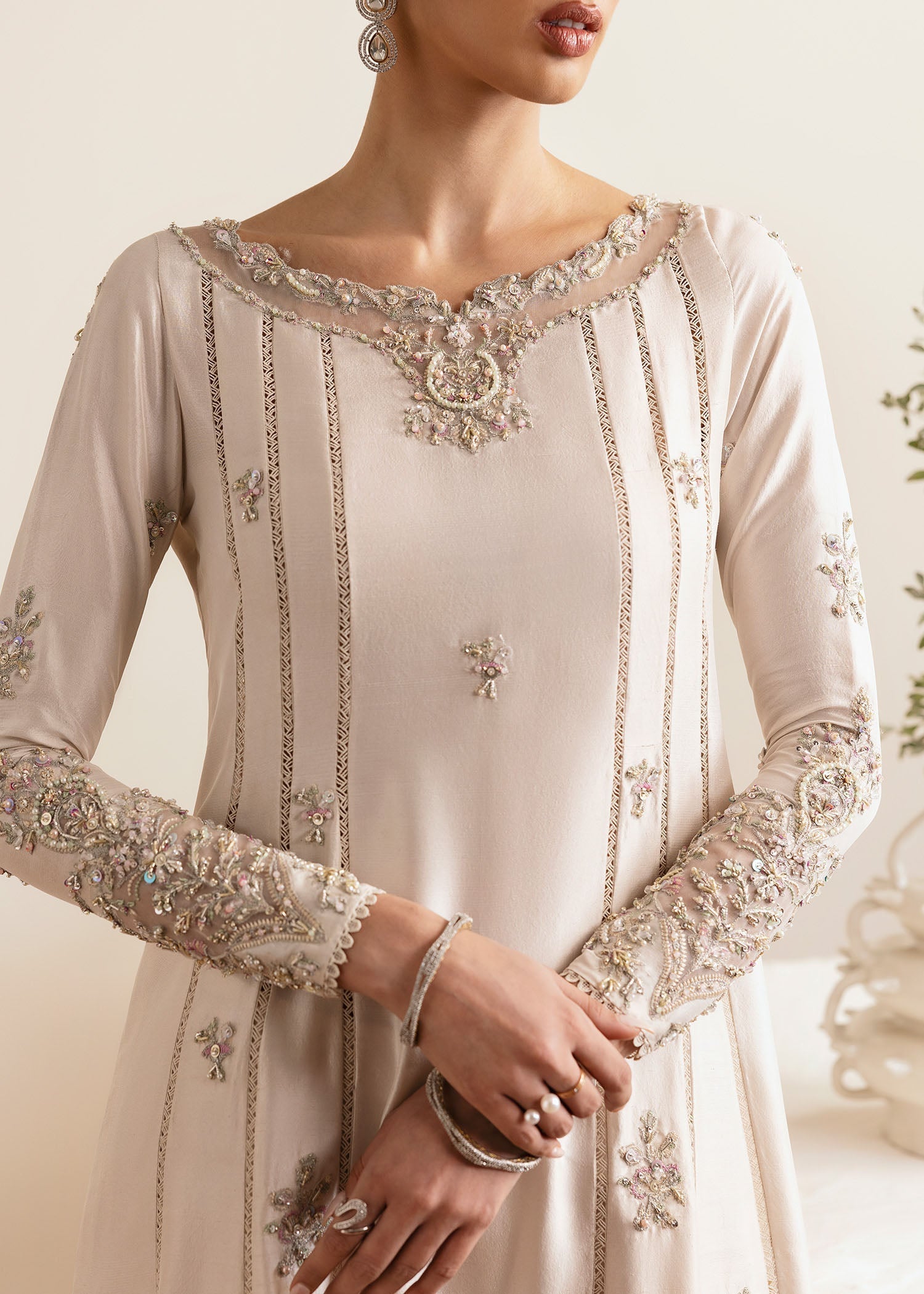 Freya ivory embroidery hand-embellishment detail - Kanwal Malik