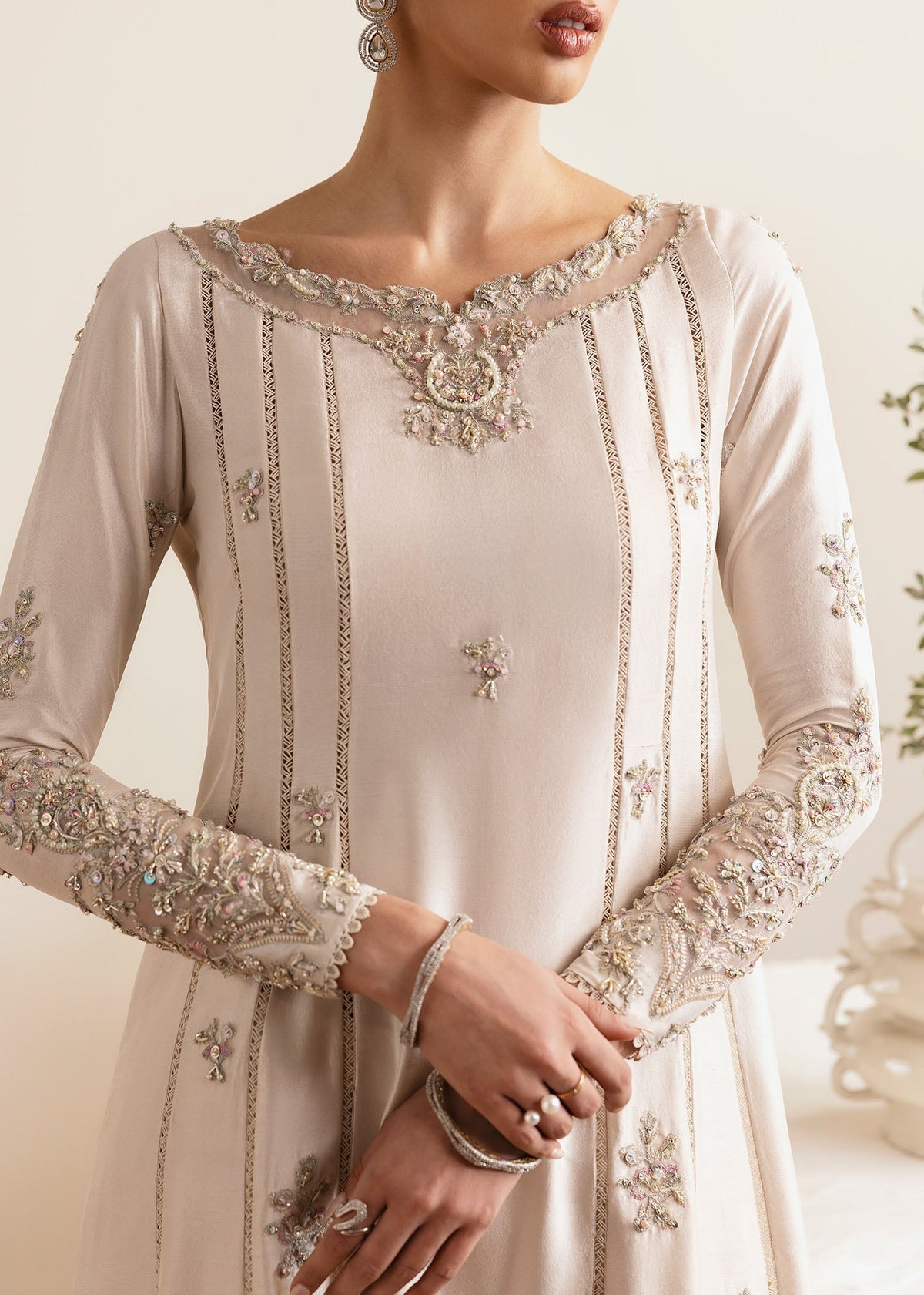 Freya ivory embroidery hand-embellishment detail - Kanwal Malik