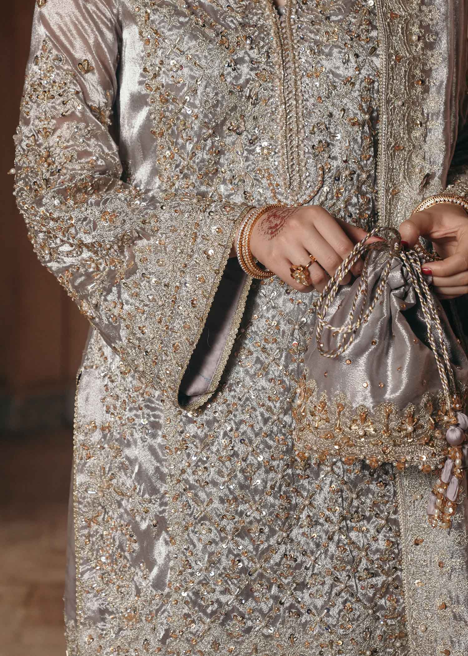 Gulnaar silver mauve embroidery detail - Kanwal Malik