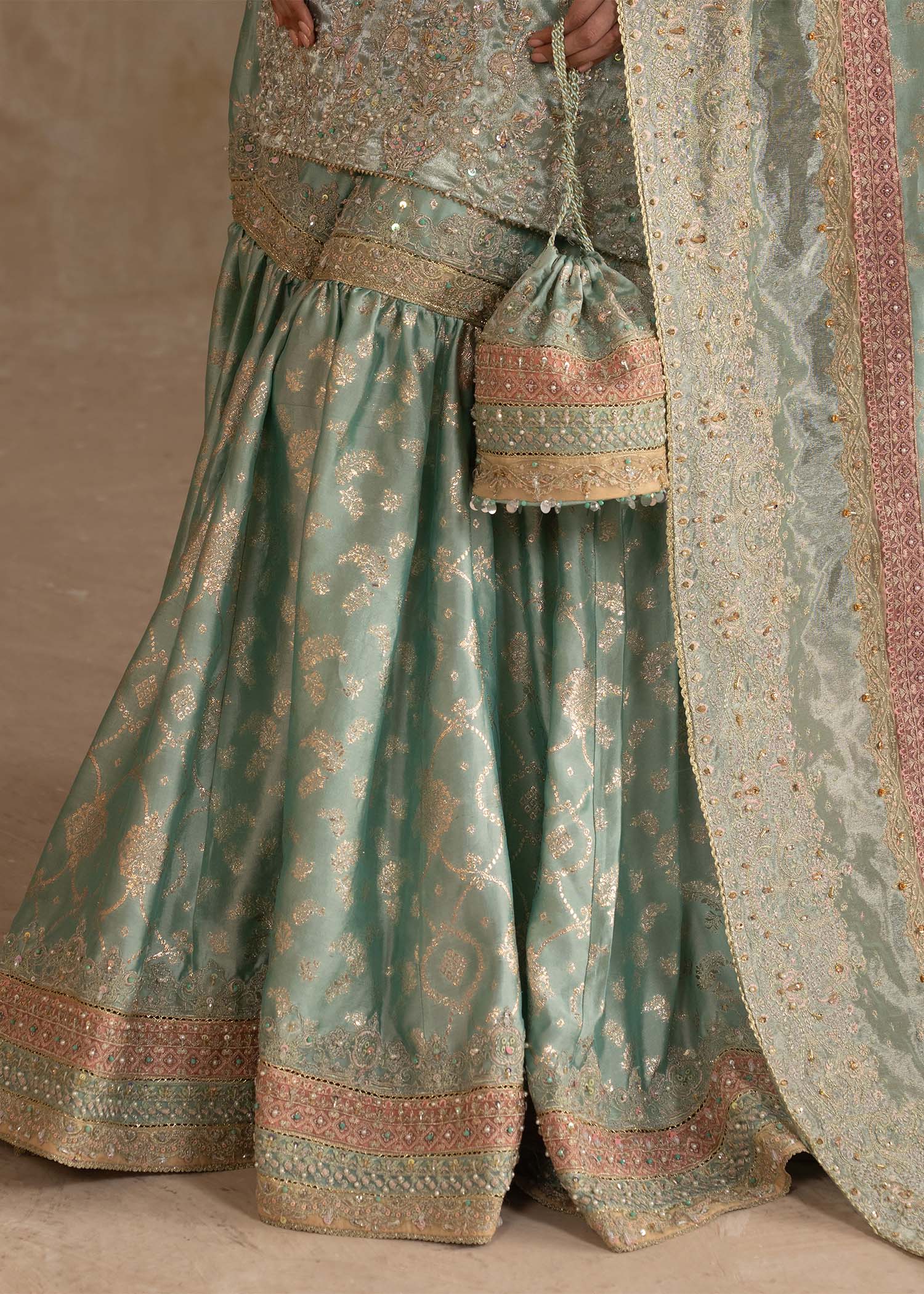 Gulrukh powder blue embroidered shirt detail - Kanwal Malik Shehnai Luxury Pret'26