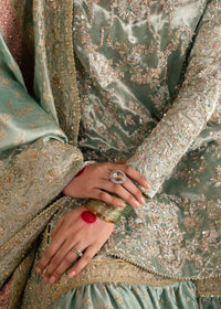 Gulrukh powder blue ensemble back view - Kanwal Malik luxury pret Pakistan