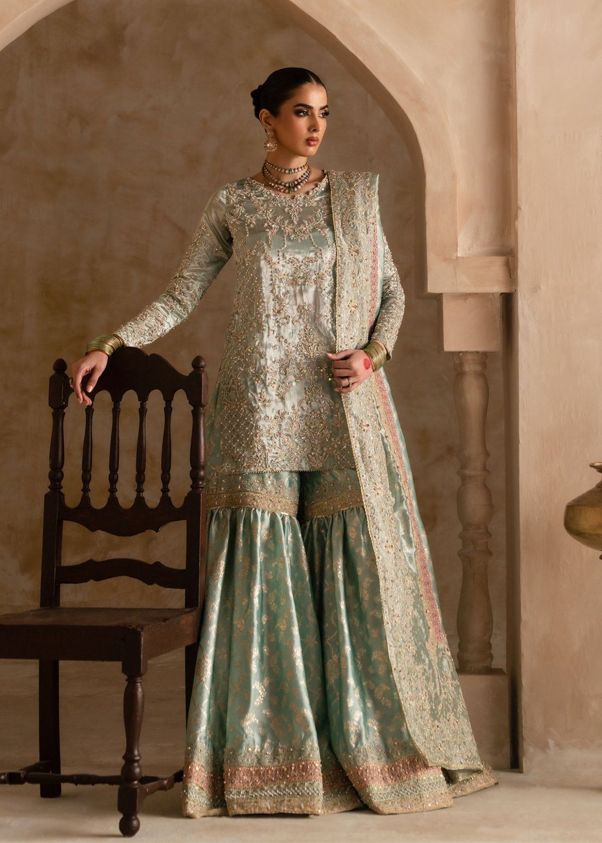 Gulrukh powder blue ensemble side view - Kanwal Malik Shehnai Luxury Pret'26