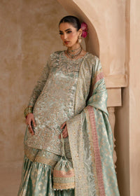 Gulrukh powder blue gharara badla fabric detail - Kanwal Malik luxury pret