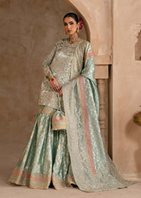 Gulrukh powder blue tissue gharara front view - Kanwal Malik Shehnai Luxury Pret'26