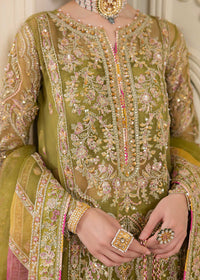 Halena olive green crushed pants detail - Kanwal Malik