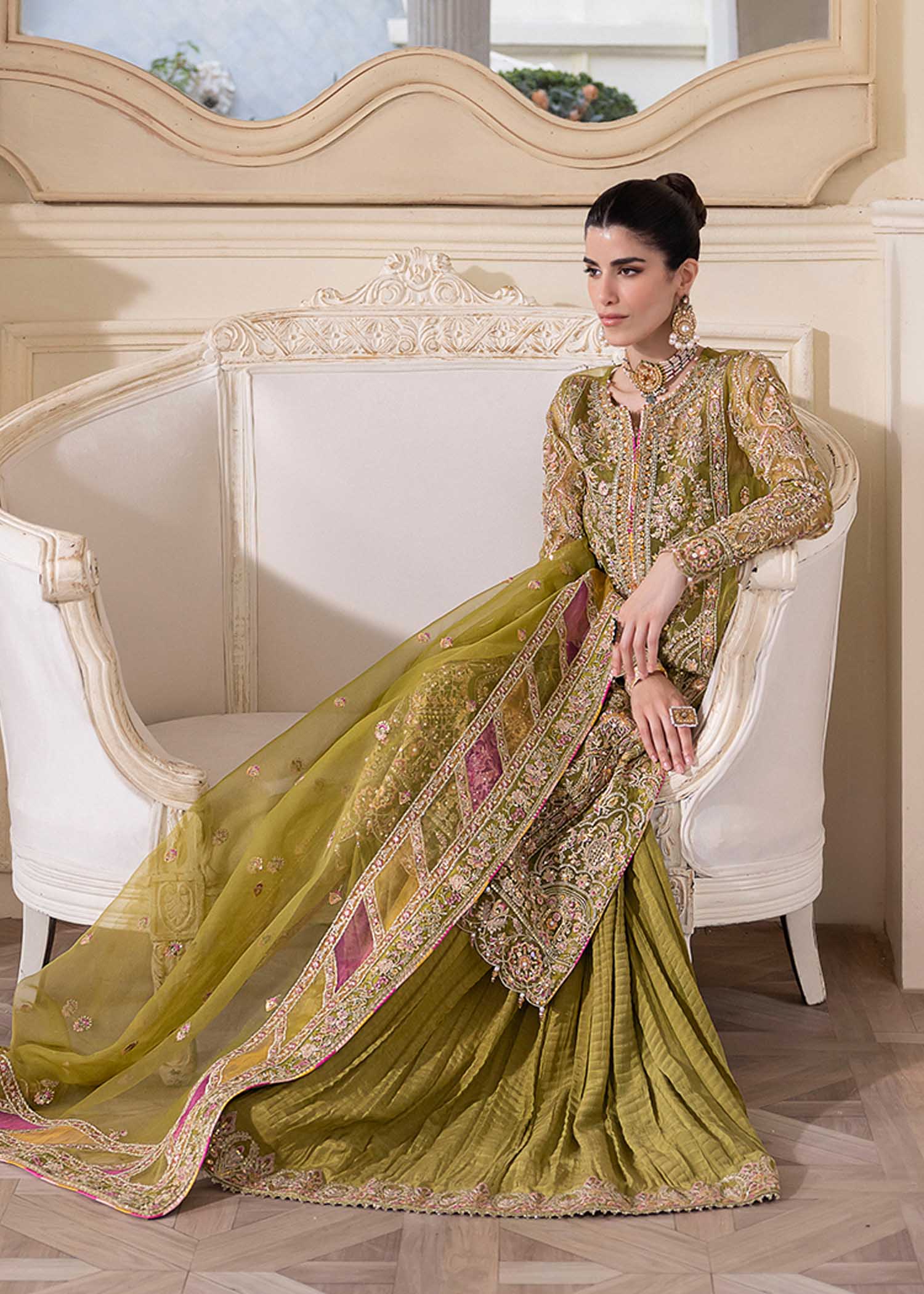 Halena olive green embellishment detail - Kanwal Malik