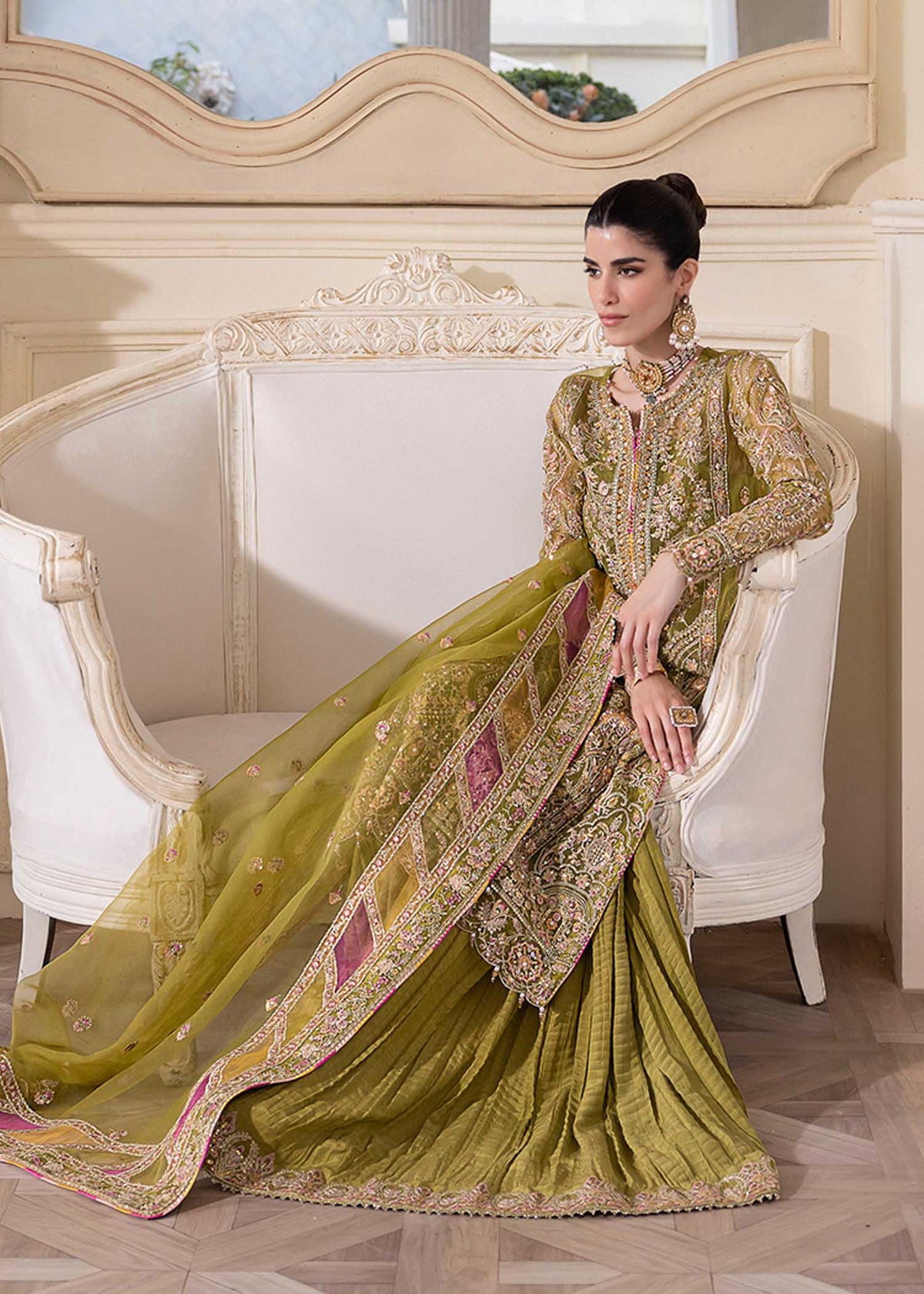 Halena olive green embellishment detail - Kanwal Malik