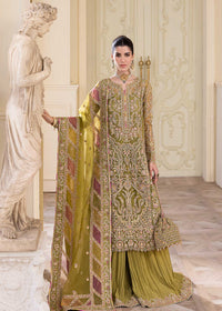 Halena olive green embroidered shirt front view - Kanwal Malik