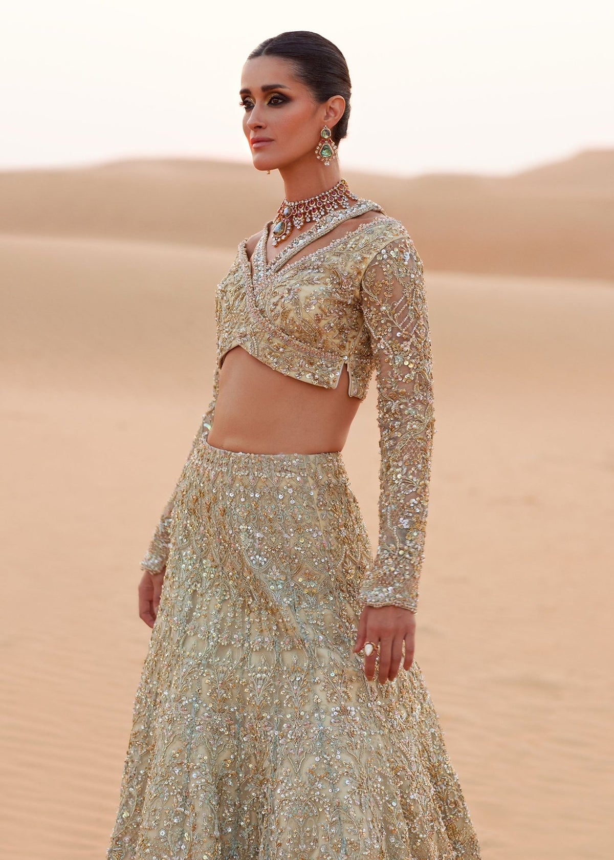 Haya nude bridal full ensemble view - Kanwal Malik bridal couture