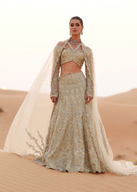 Haya nude mermaid net lehnga front view - Kanwal Malik bridal couture