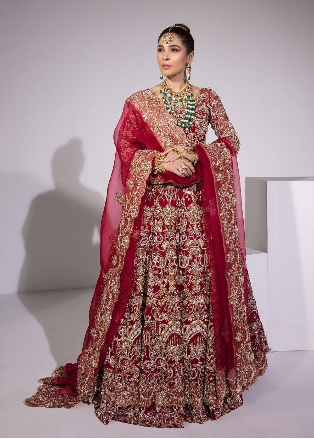 Hera red dupatta motif spray detail - Kanwal Malik bridal couture