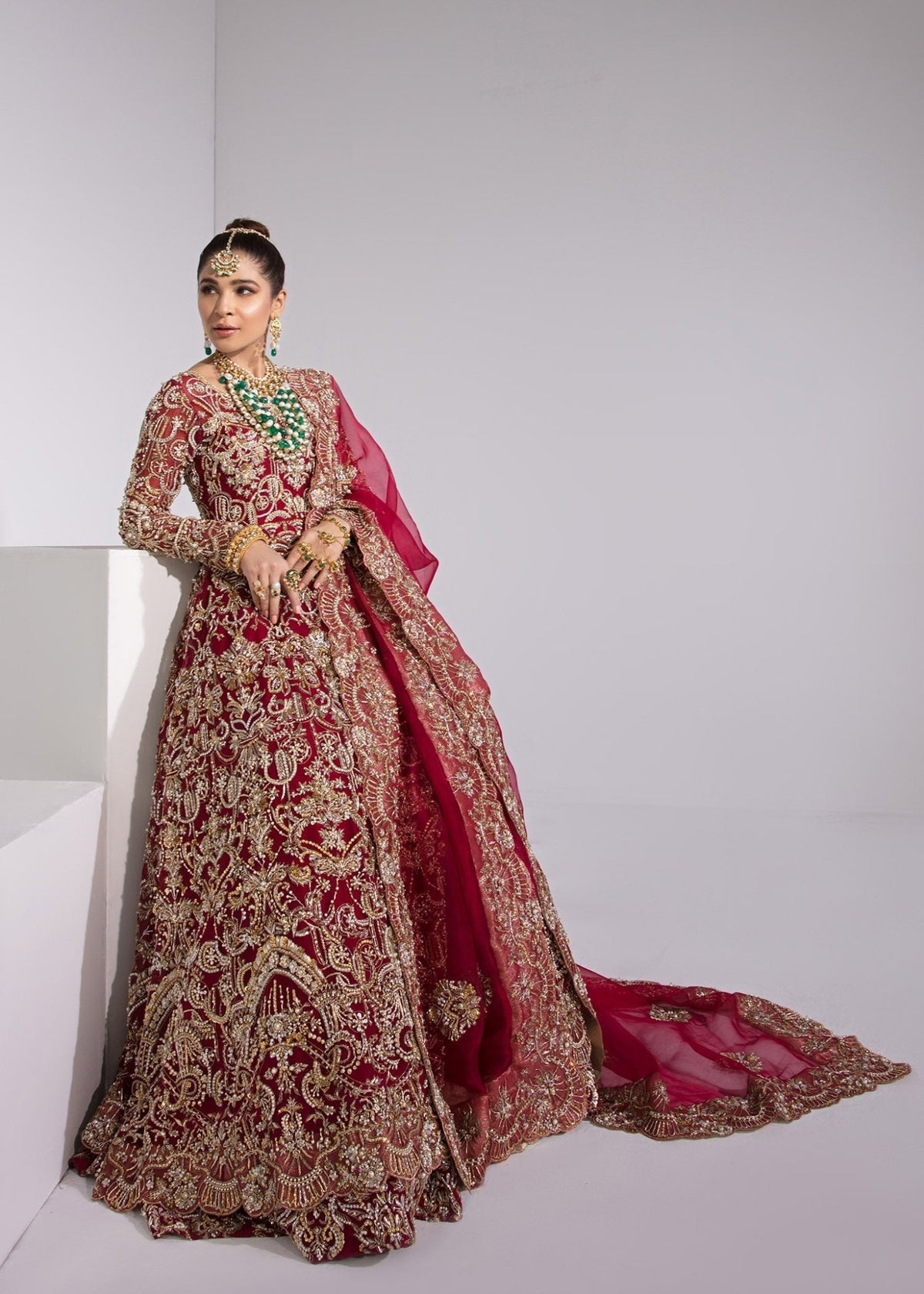 Hera red lehnga embellished border detail - Kanwal Malik bridal couture