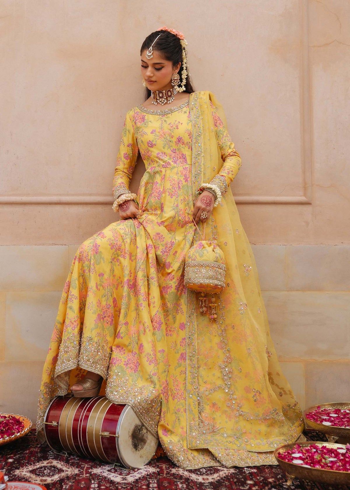 Hoorain zest yellow ensemble complete look - Kanwal Malik