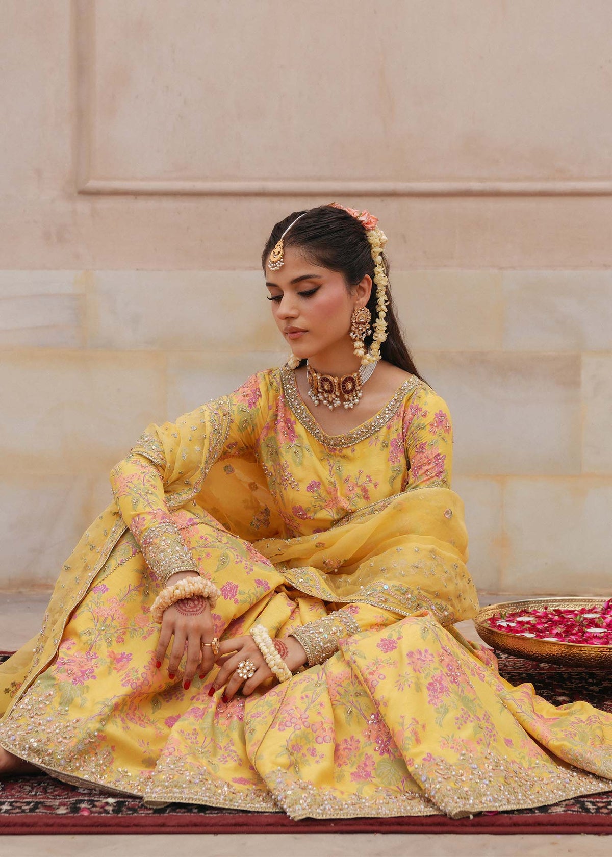 Hoorain zest yellow full ensemble view - Kanwal Malik