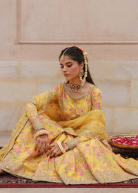 Hoorain zest yellow full ensemble view - Kanwal Malik