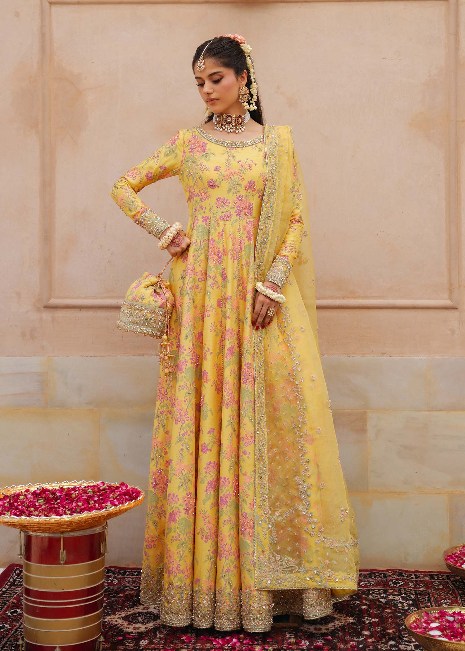 Hoorain zest yellow pishwas front view - Kanwal Malik