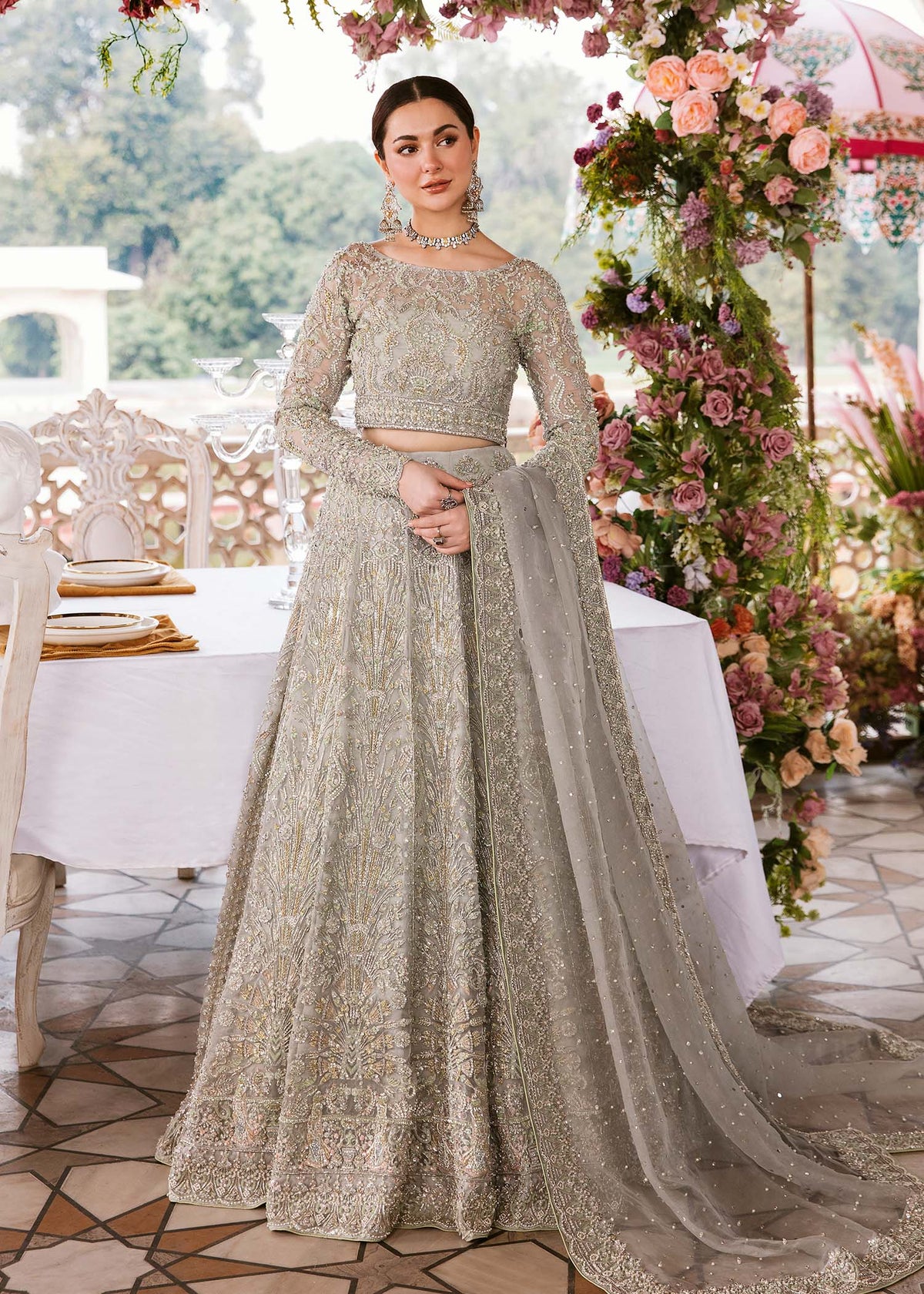 Ismat grey bridal choli front view - Kanwal Malik bridal couture