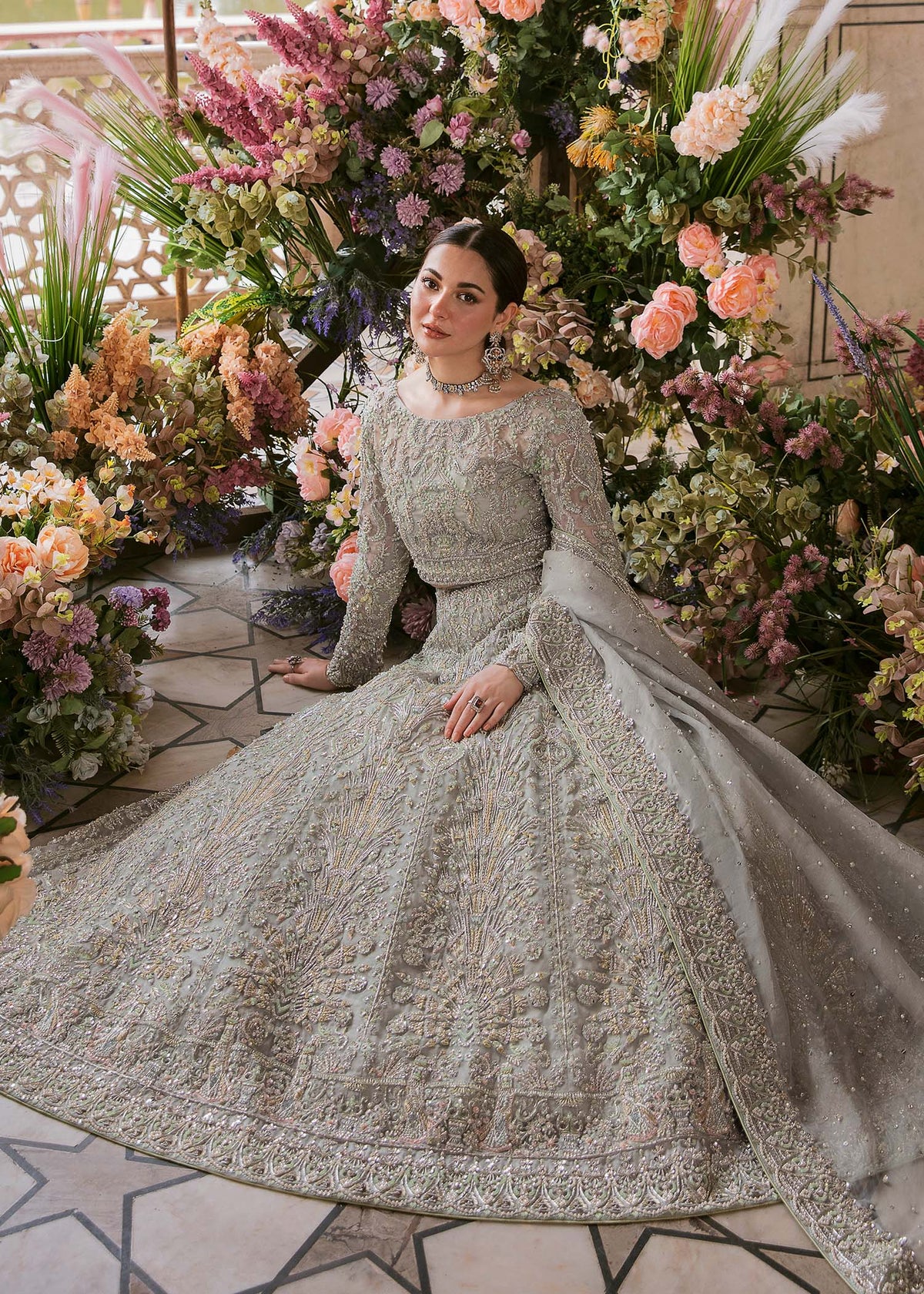 Ismat grey dupatta sequin spray detail - Kanwal Malik bridal couture