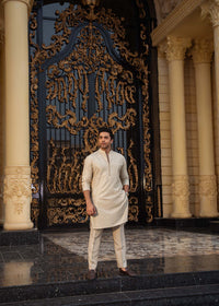 Izaar beige gold embroidery embellishment detail - Kanwal Malik menswear