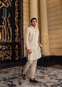 Izaar beige gold full ensemble view - Kanwal Malik menswear