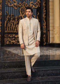 Izaar beige gold trouser detail - Kanwal Malik menswear