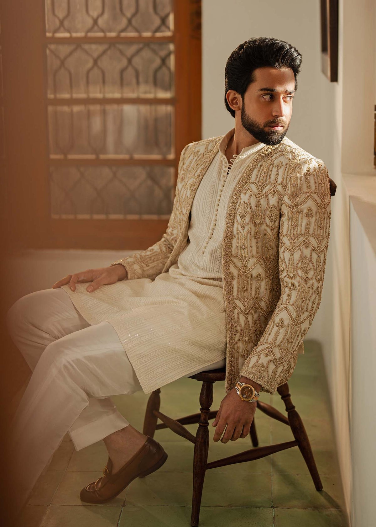 Jamal off white complete look - Kanwal Malik menswear