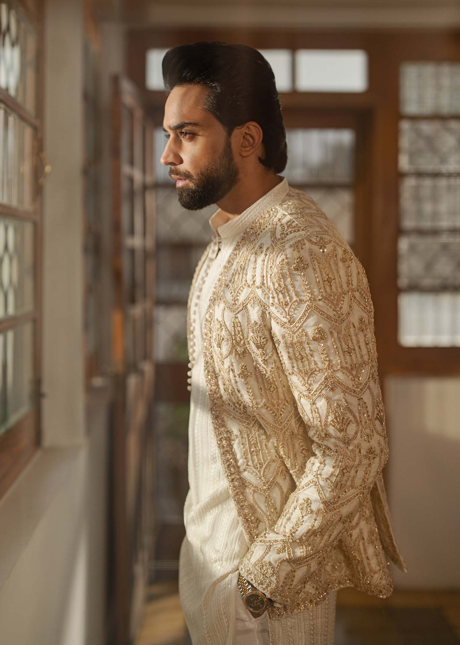 Jamal off white embellishment detail - Kanwal Malik menswear