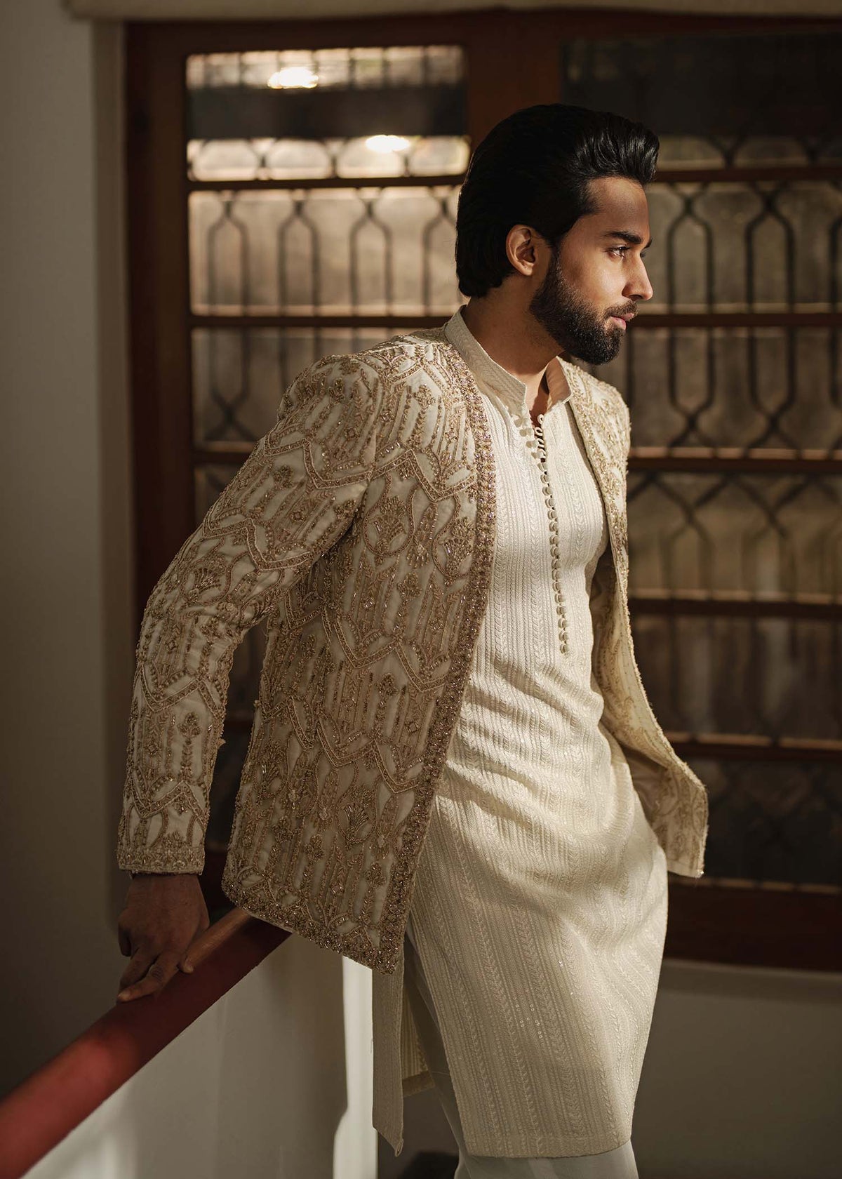 Jamal off white styled look - Kanwal Malik menswear