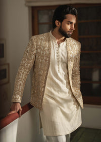Jamal off white trouser detail - Kanwal Malik menswear
